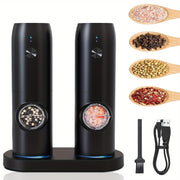 Set of 2 Rechargeable Electric Pepper and Salt Grinders with LED Light and Adjustable Coarseness