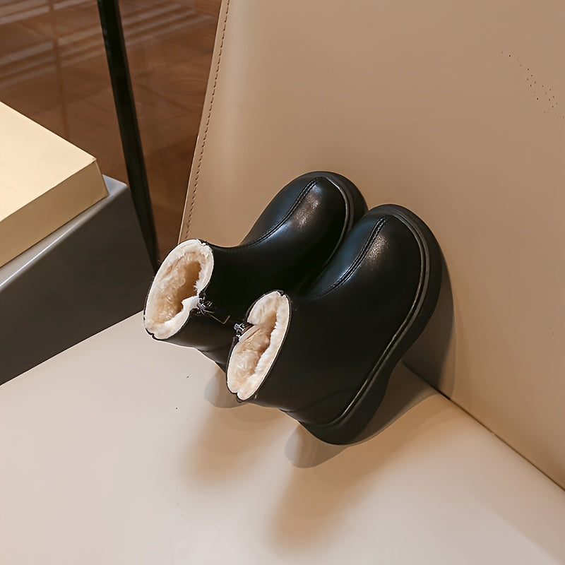 Toddler Boys Girls Snow Boots Mid Top Zipper Closure TPR Sole Round Toe Winter Wear