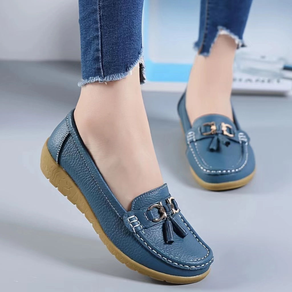 Women's Leather Moccasin Flip Flops Non Slip Arch Support Casual Sandals