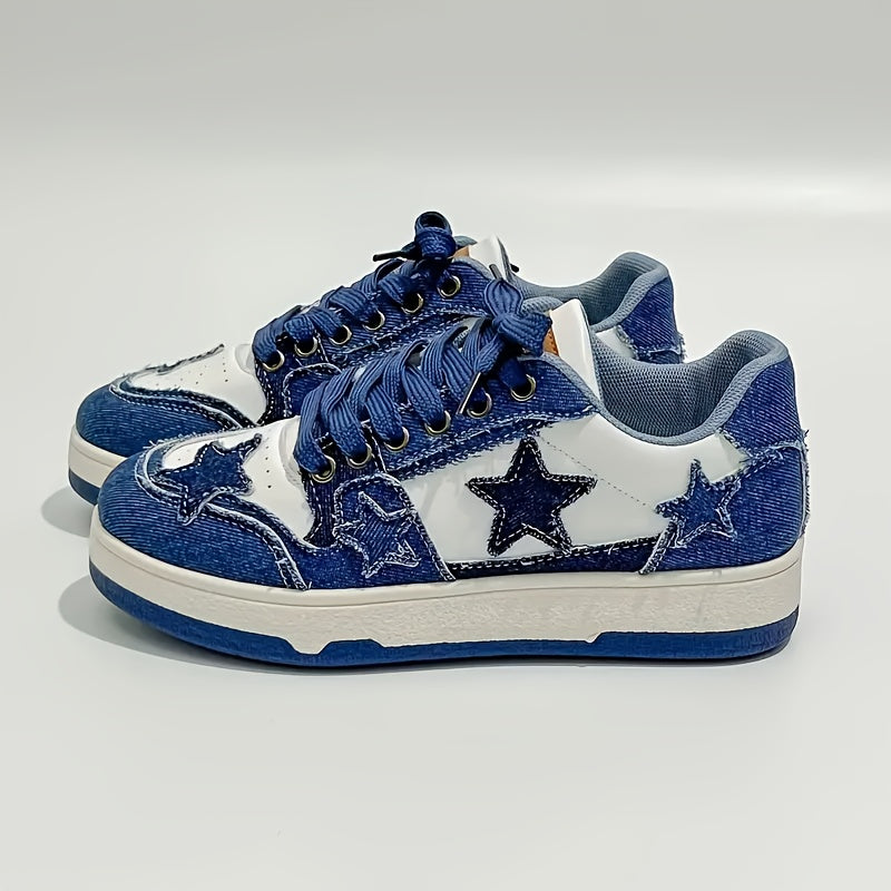 Women's Casual Sneakers Pink Star Embroidered Breathable Fabric Low Top