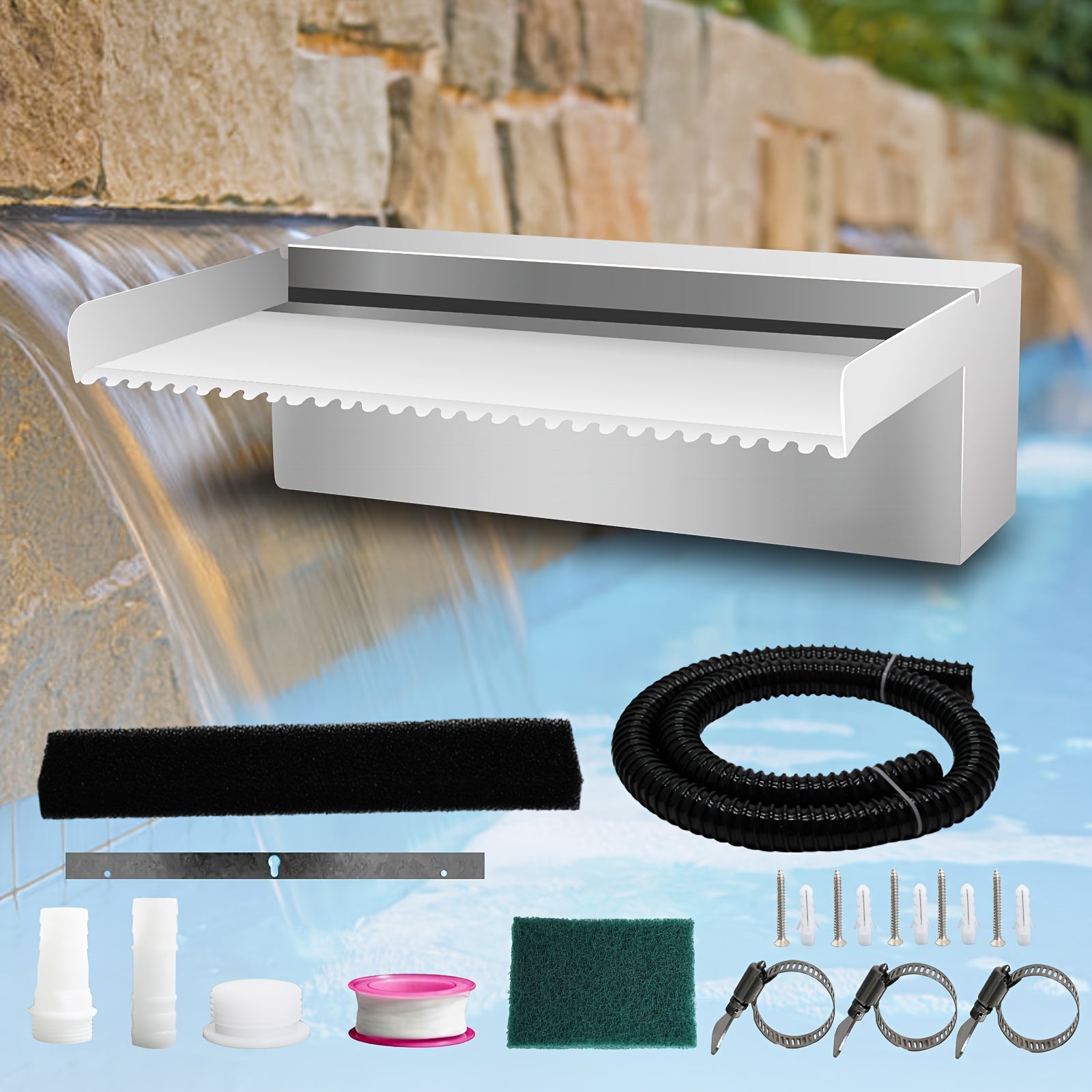 304 zanglamaydigan po'latdan yasalgan suv toshqini uchun hovuzlar va bog'lar uchun, yoritgichsiz, turli o'lchamlarda