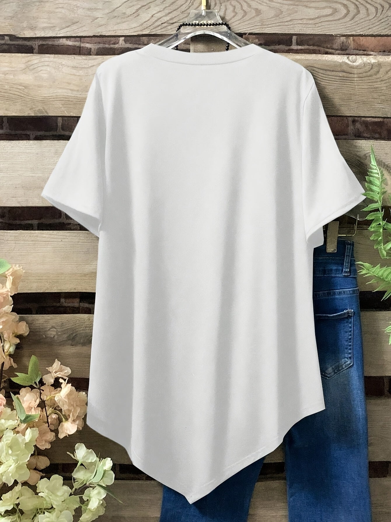 Plus Size Women's Loose Fit Short Sleeve T-Shirt Summer Casual Round Neck Solid Blue