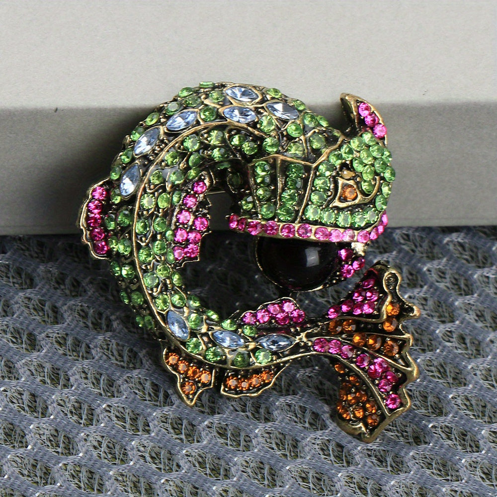Retro Fish Brooch Pin with Rhinestones and Enamel Jewelry Accessory
