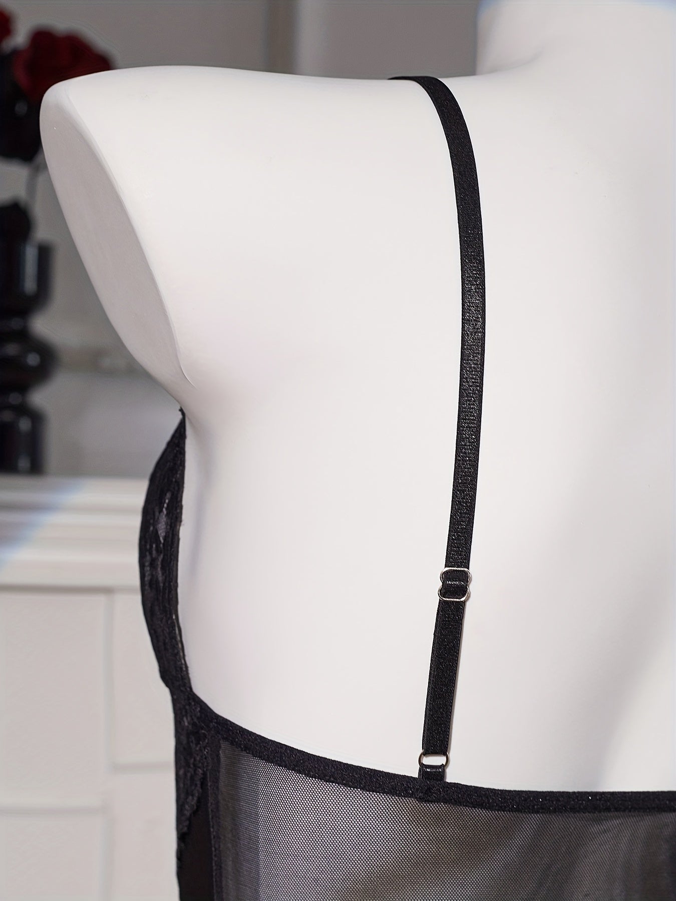 Women’s Lace Bodysuit Hollow-Out Knit Lingerie Solid Color Low Support