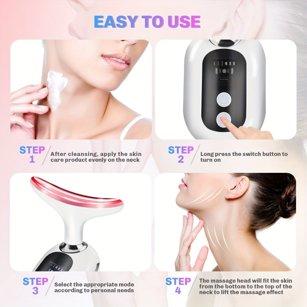 White USB Rechargeable Neck and Face Massager for Women Girls with 400mAh Battery