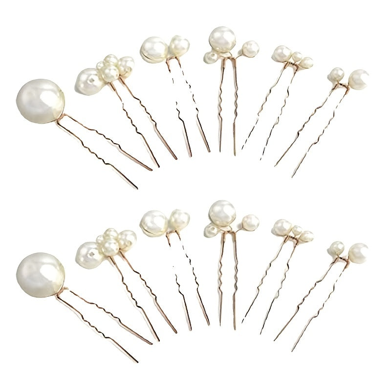 To'ylar uchun oltin va kumush rangdagi faux marjon bilan bezatilgan 6 ta U-shaklidagi soch pinlari