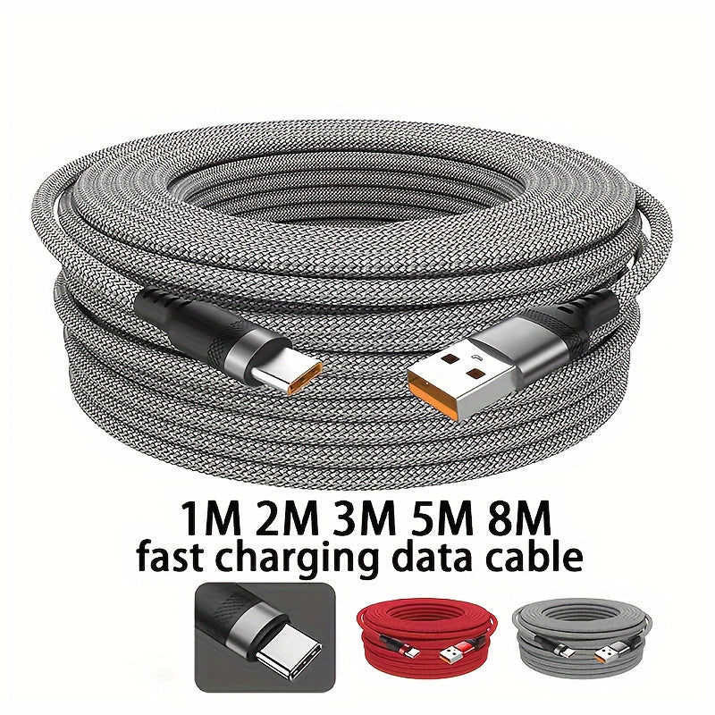 Плоский тканевый USB C кабель для зарядки 50-80 Вт, синхронизация данных, нейлоновое рыболовное сетчатое плетение, различные длины