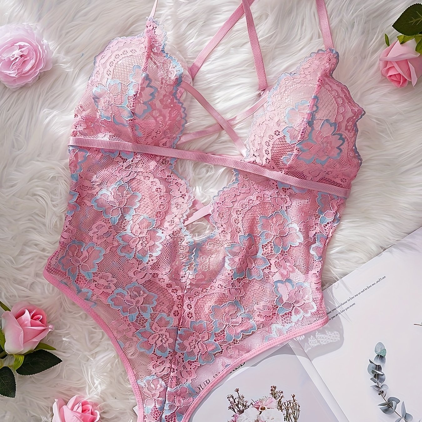 Women's Lace Bodysuit Solid Color Knit Fabric Contrast Lace Light Support Lingerie