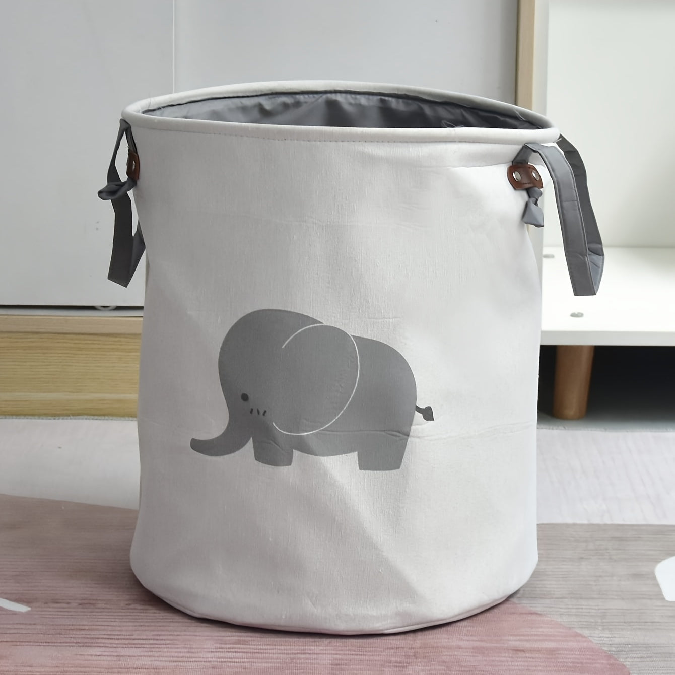 Elephant Print Laundry Basket Circular Storage Bin for Clothing Toys Bedroom Bathroom