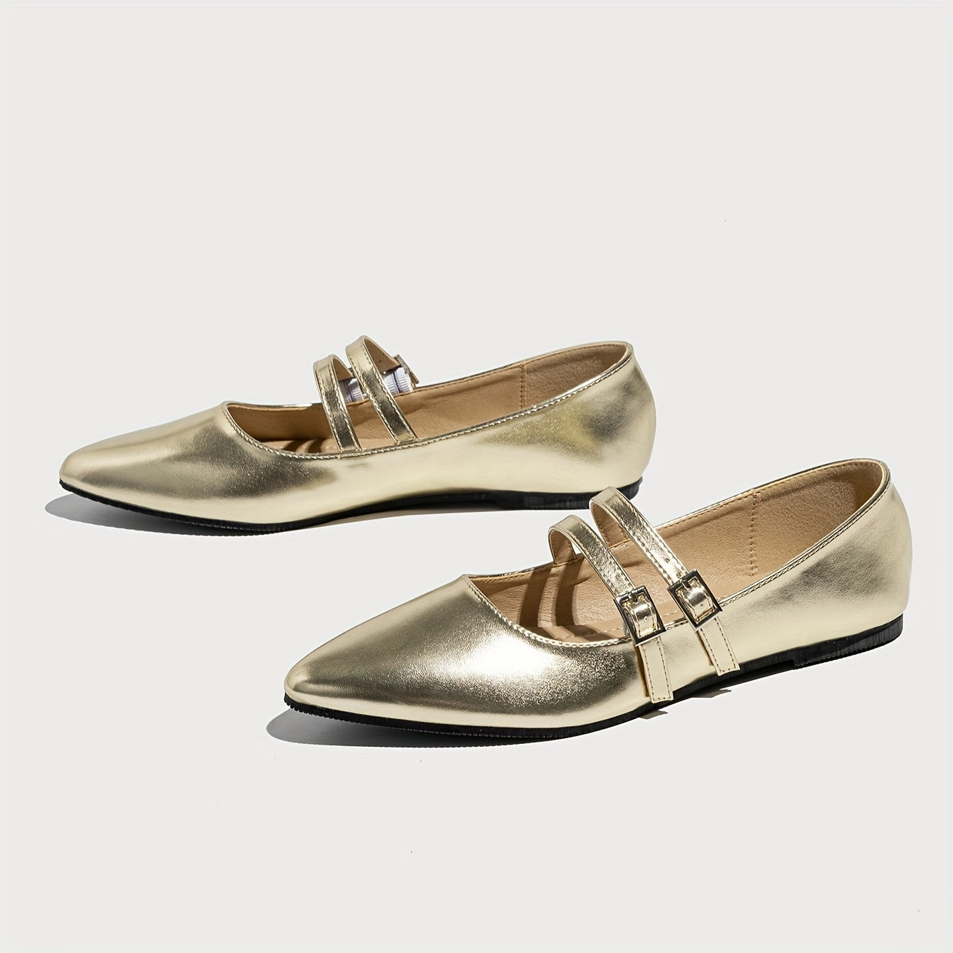 Zapatos planos negros estilo francés Mary Jane para mujer con punta puntiaguda y diseño slip-on