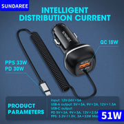 Universal Car Charger USB C 51W Fast Charging Power Adapter