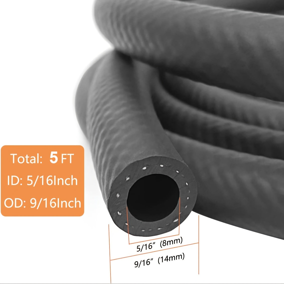 Fuel Line Hose Kit 5/16 and 3/8 Inch Low-Pressure 5 Feet with Clamps