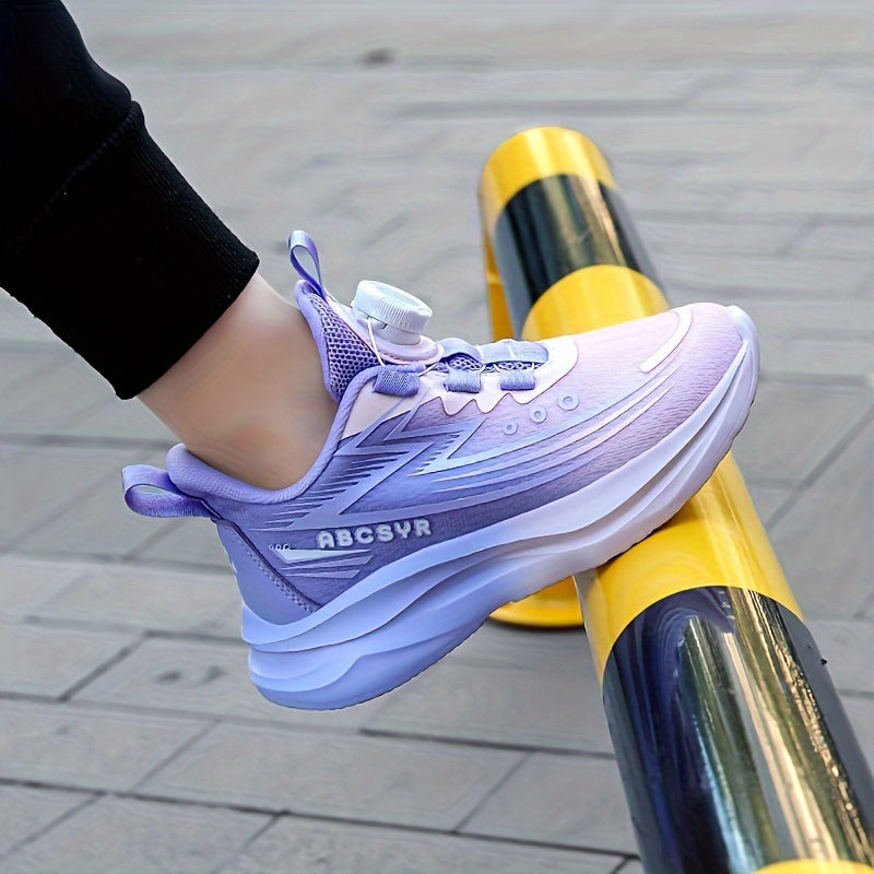 Kids' Navy Blue Mesh Sneakers with Stripes and Rotating Buckle for Boys and Girls