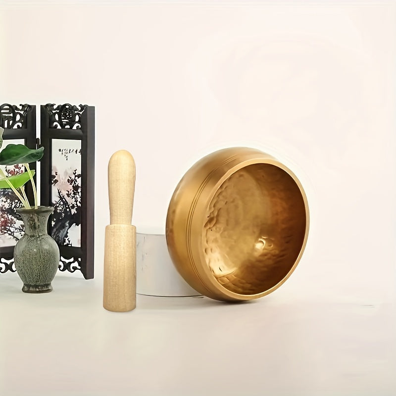 Cuenco de canto Vajra hecho a mano en Nepal con mazo de madera y alfombra para meditación, yoga y rituales, oro cobre