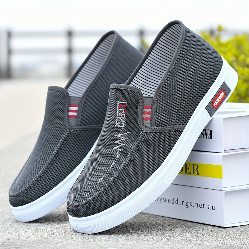 Mocasines de lona para hombre con slip-on, color sólido, suela de goma antideslizante, cómodos para caminar