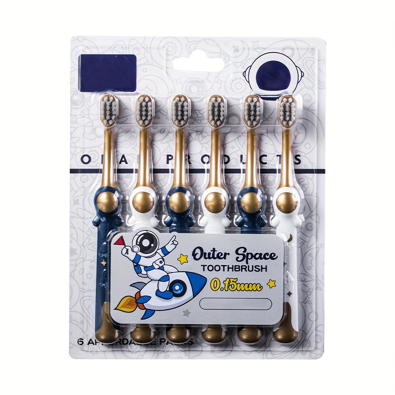 Kids Soft Bristle Toothbrushes 6 Pack Cartoon Astronaut for Ages 6-12