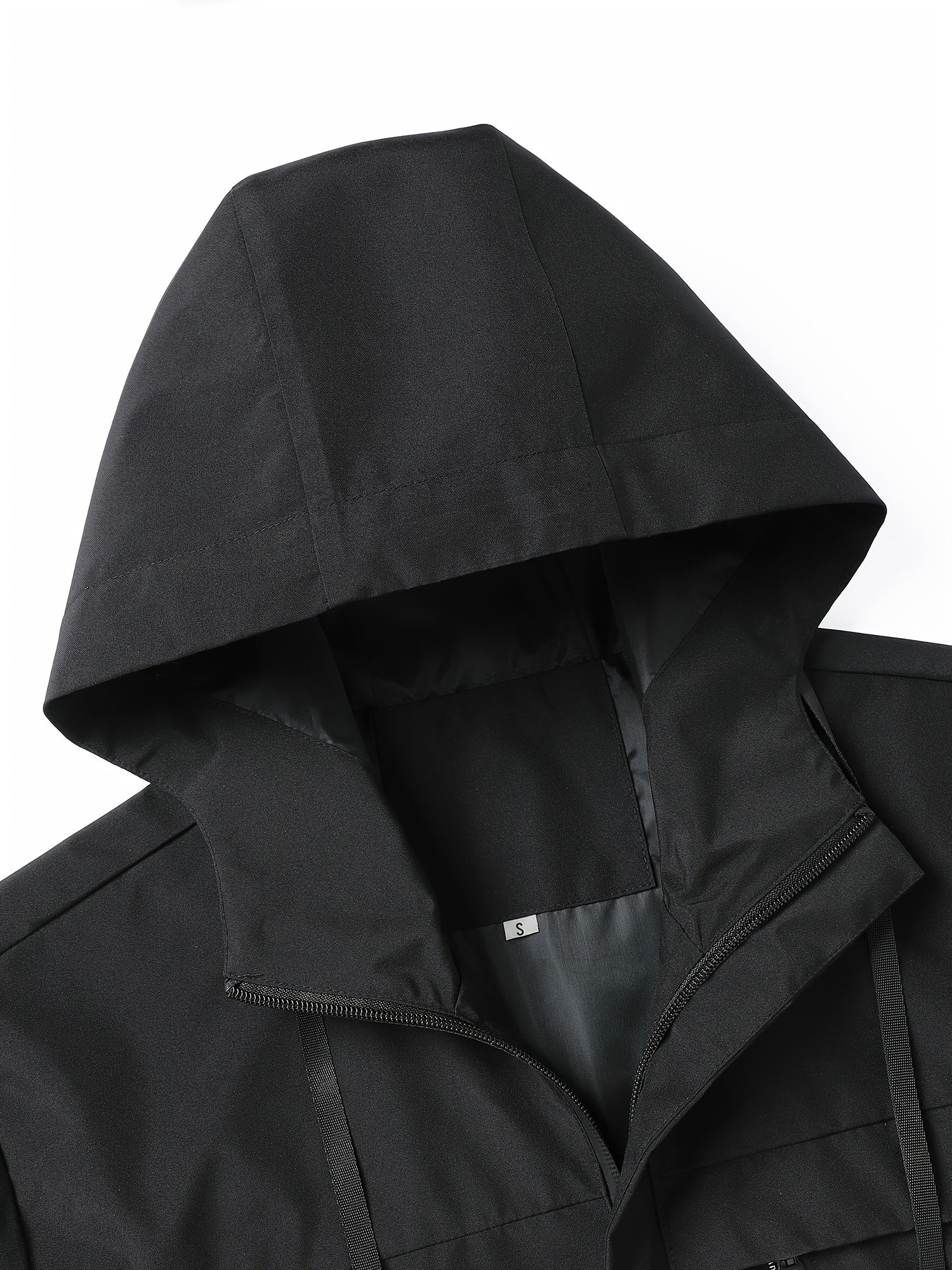 Men's Lightweight Polyester Hooded Jacket with Zipper Pockets and Drawstring, Casual Spring Fall Windbreaker