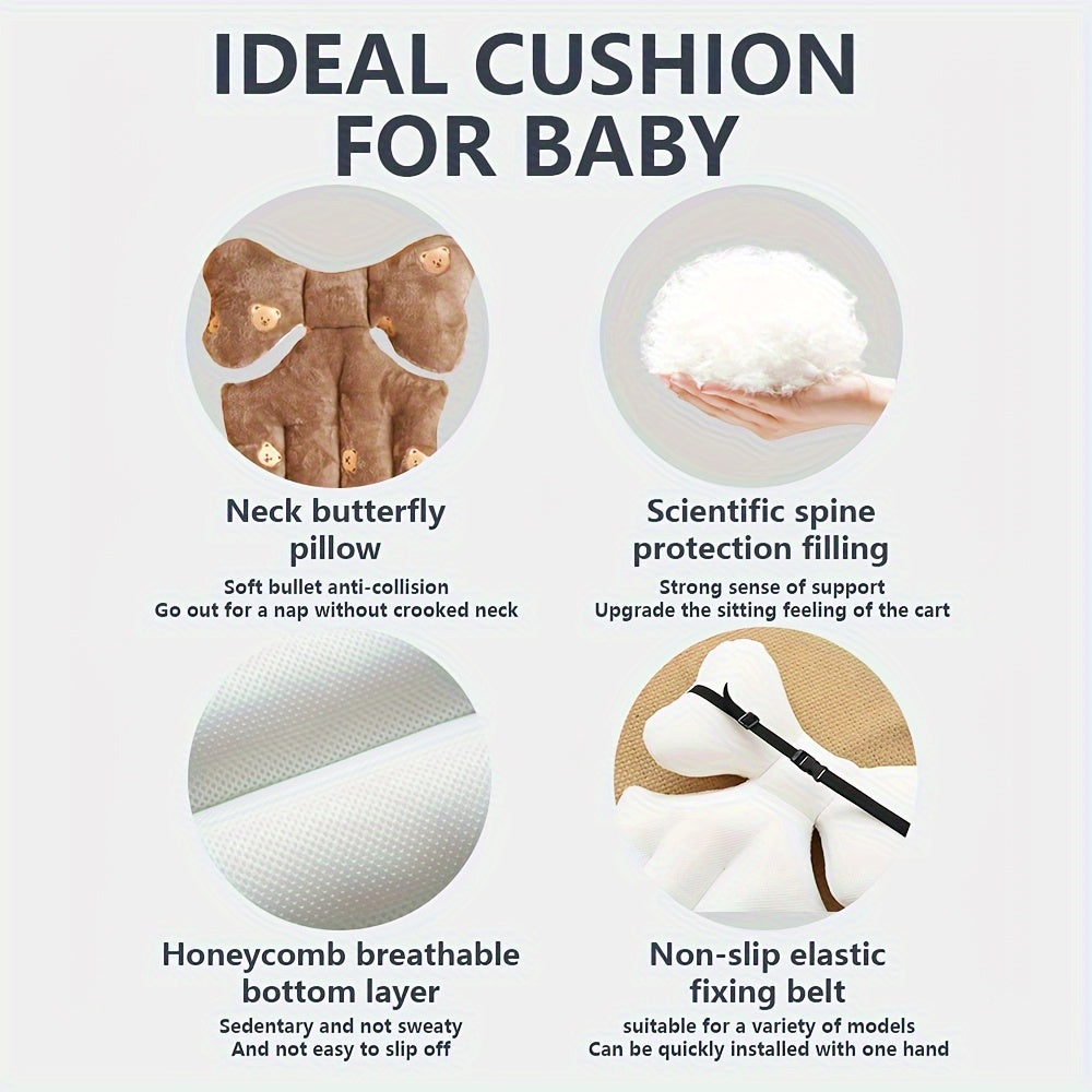 Almohadilla para asiento de cochecito infantil, suave y acogedora, con bordado, lavable a máquina, comodidad durante todo el año