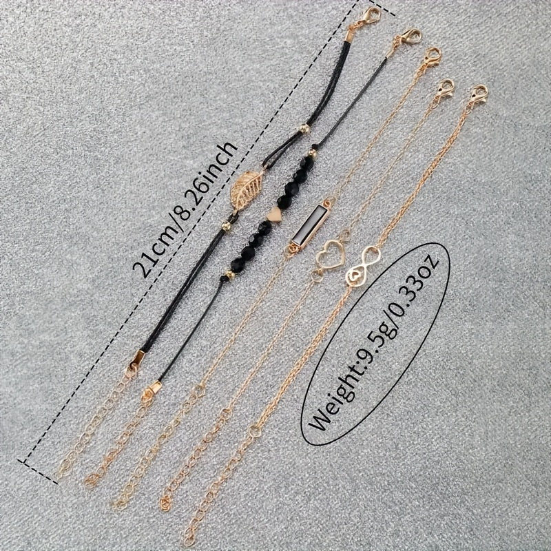 6 ta ayollar uchun quarts soat va sun'iy charm bilan stackable bilakuzuklar to'plami