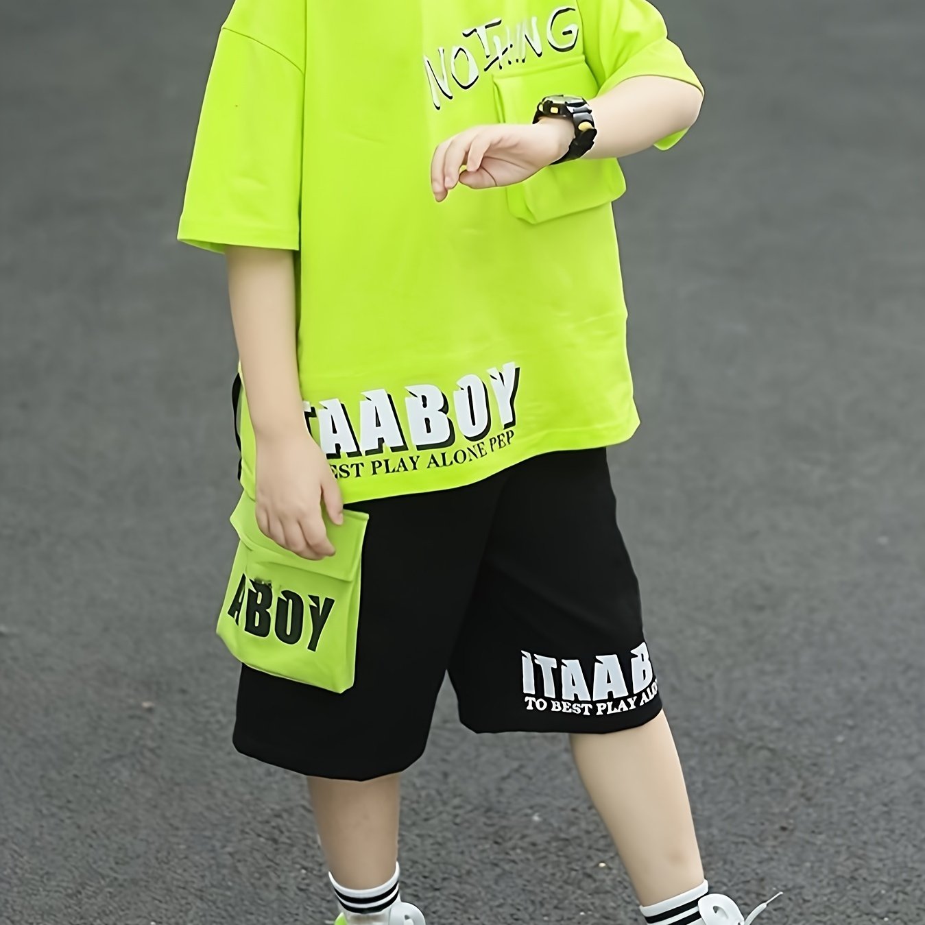 Boys Summer Sports Outfit with Cartoon Design T-Shirt and Shorts for Kids 12 and Under