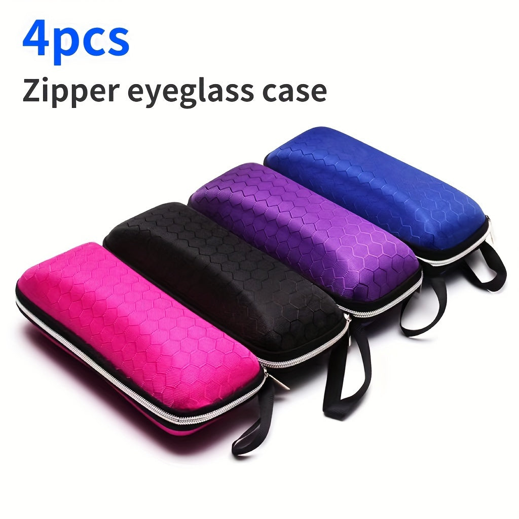 Four Stylish EVA Hard Shell Eyeglass Cases Zipper Closure Travel Pouch for Men Women