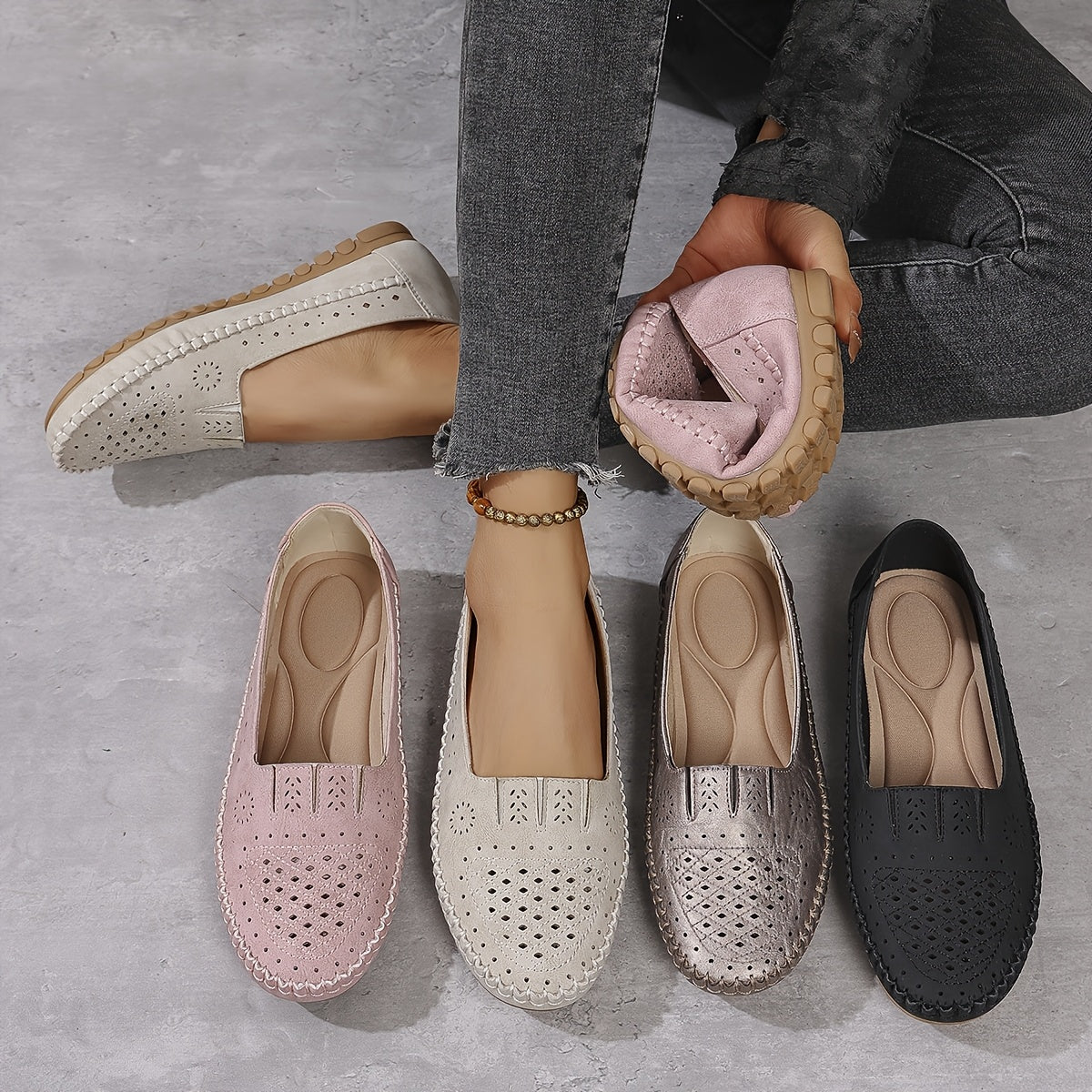 Zapatos planos retro para mujer, transpirables, ligeros, de PU, para todas las estaciones, antideslizantes