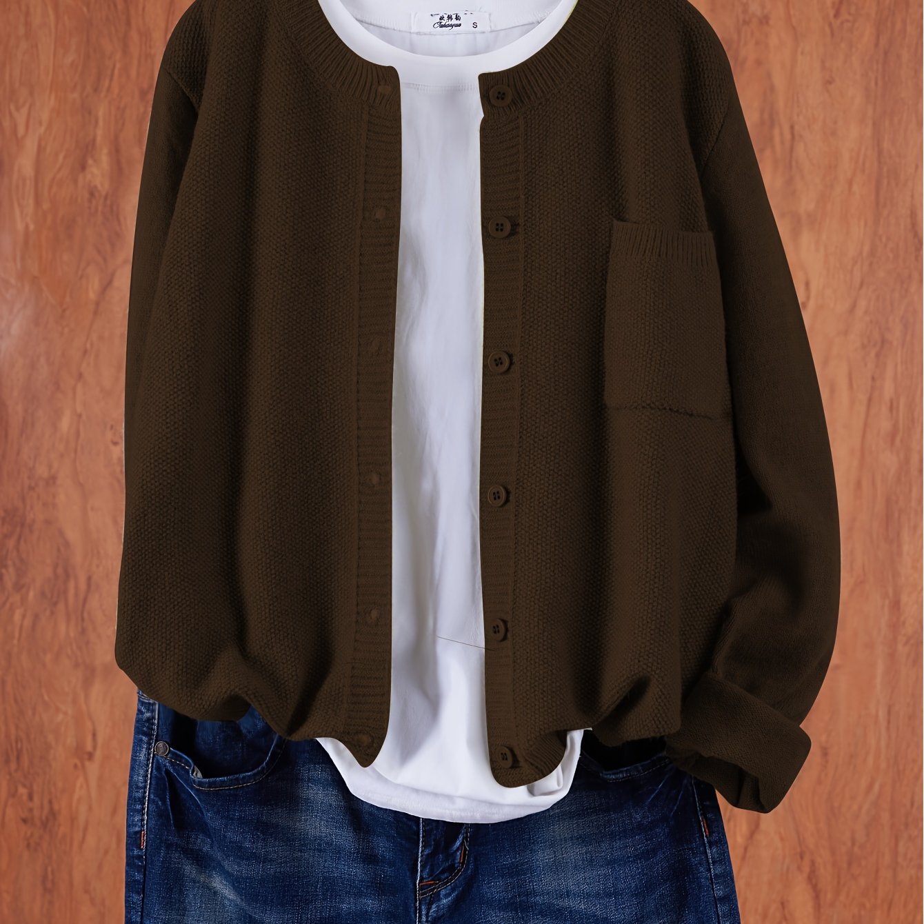 Cárdigan de punto sólido para mujer con hombros caídos, bolsillos y botones en el frente para primavera y otoño