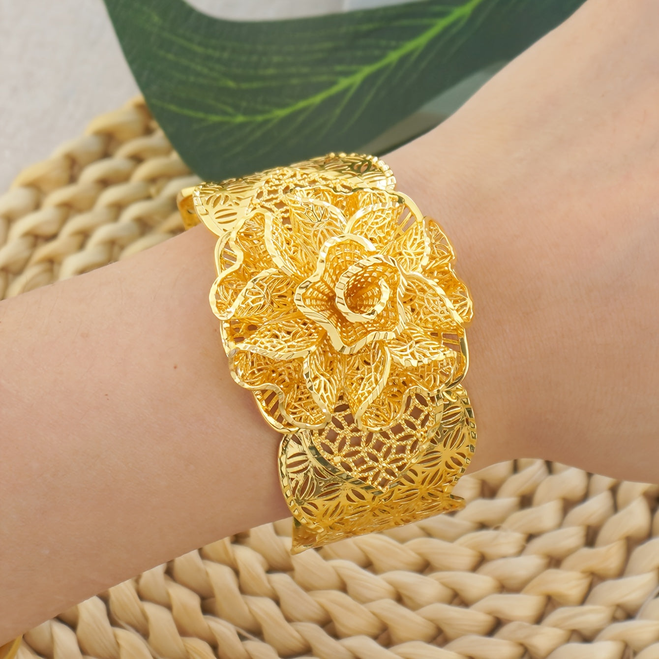 Gold Plated Copper Flower Jewelry Set for Women Wedding Bridal Gift