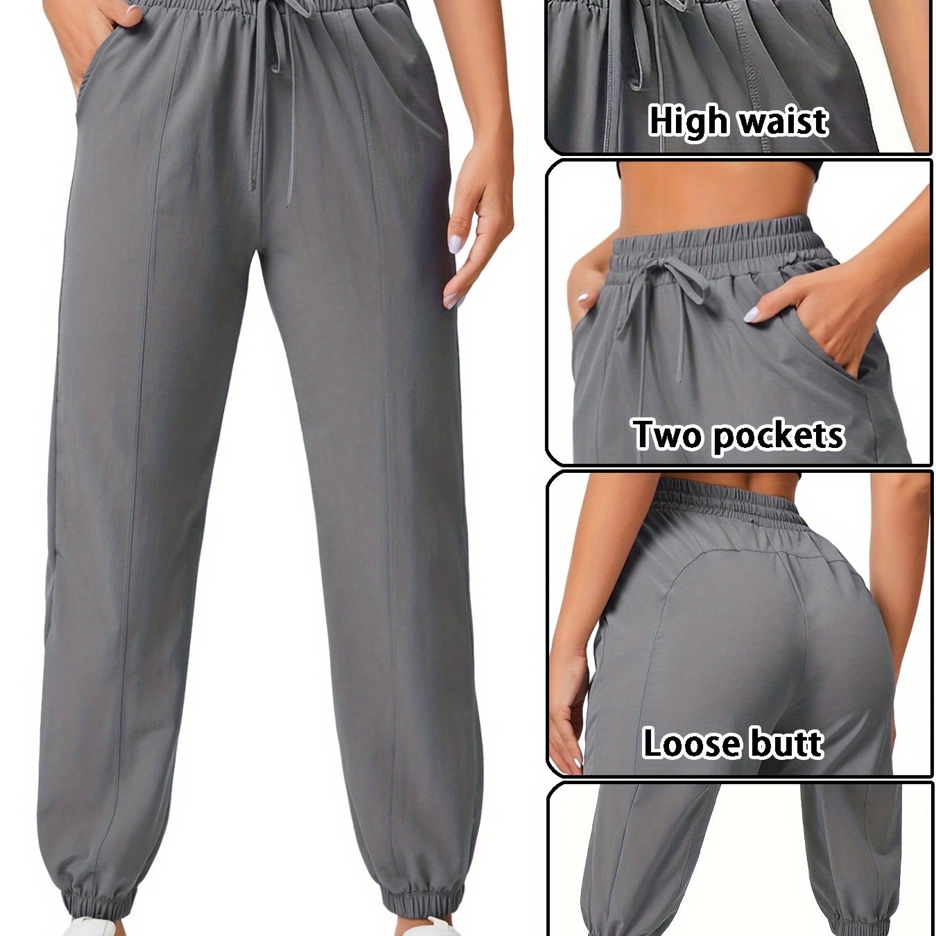 Women's Solid Color Quick-Drying Wide Leg Cropped Sweatpants with Drawstring Waist
