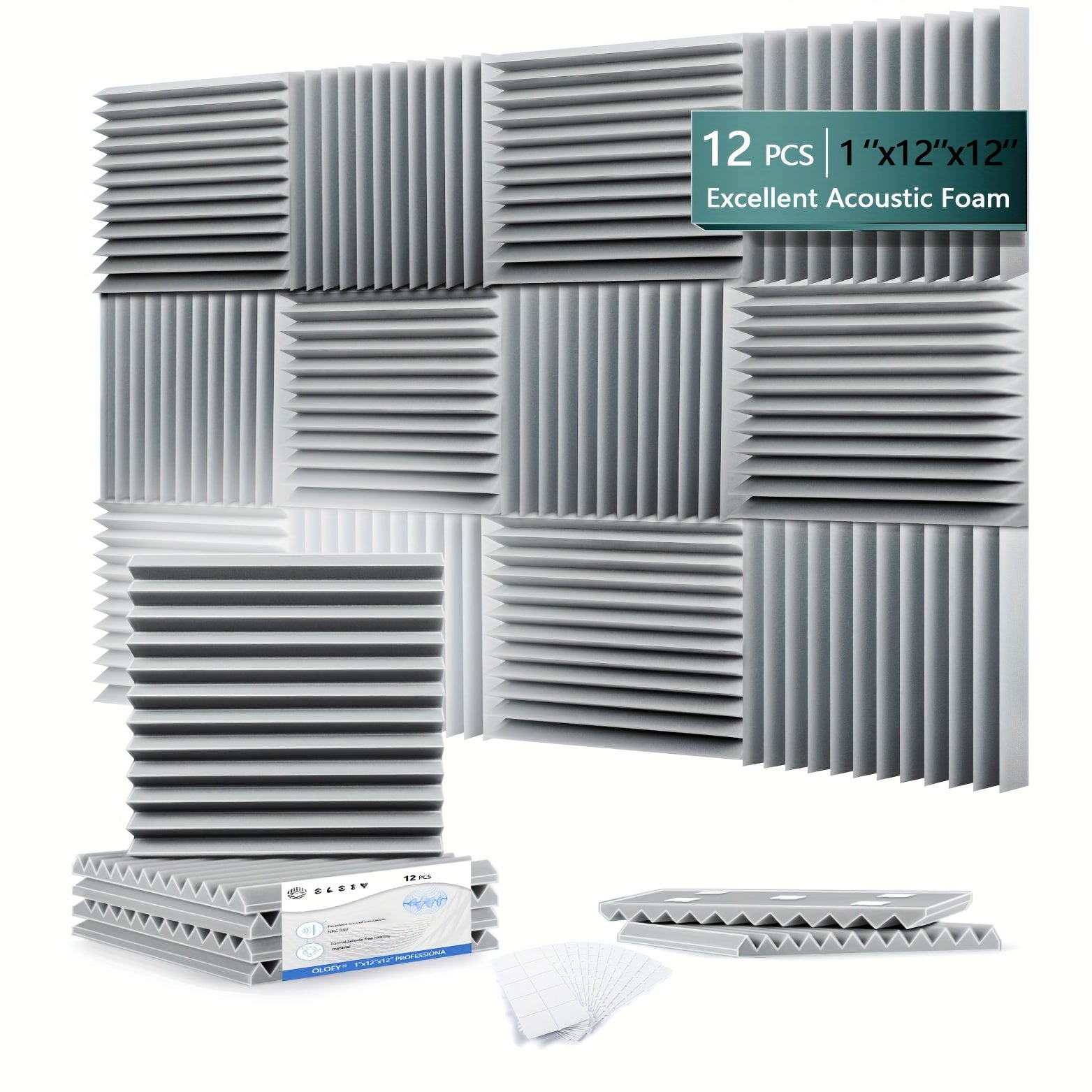 12 штук акустических панелей из пенопласта для снижения шума, звукоизоляции, белые, черные, серые, 30x30x2.5 см
