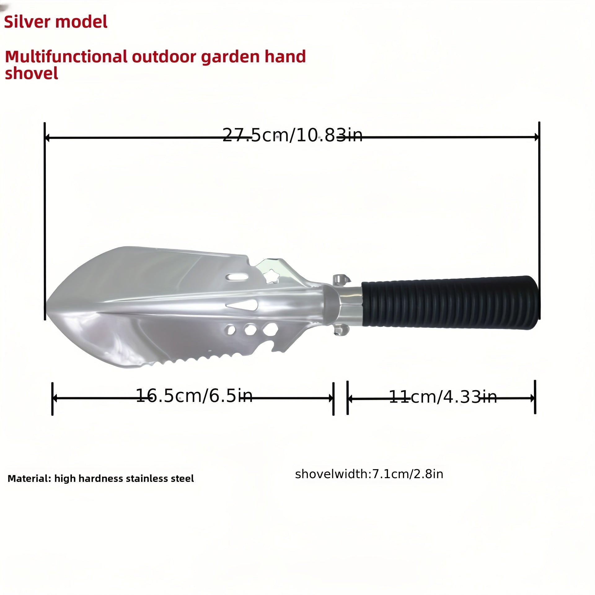 Mini pala de metal con hoja triangular portátil para acampar, jardinería y rescate
