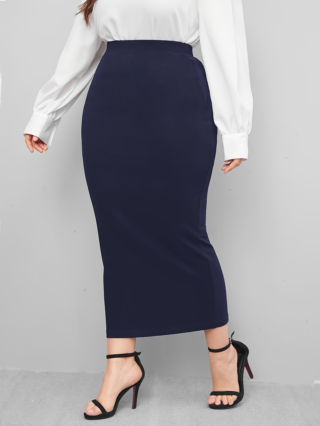 Women's Black Knit Pencil Skirt High Waist Slim Fit Fall Winter Office