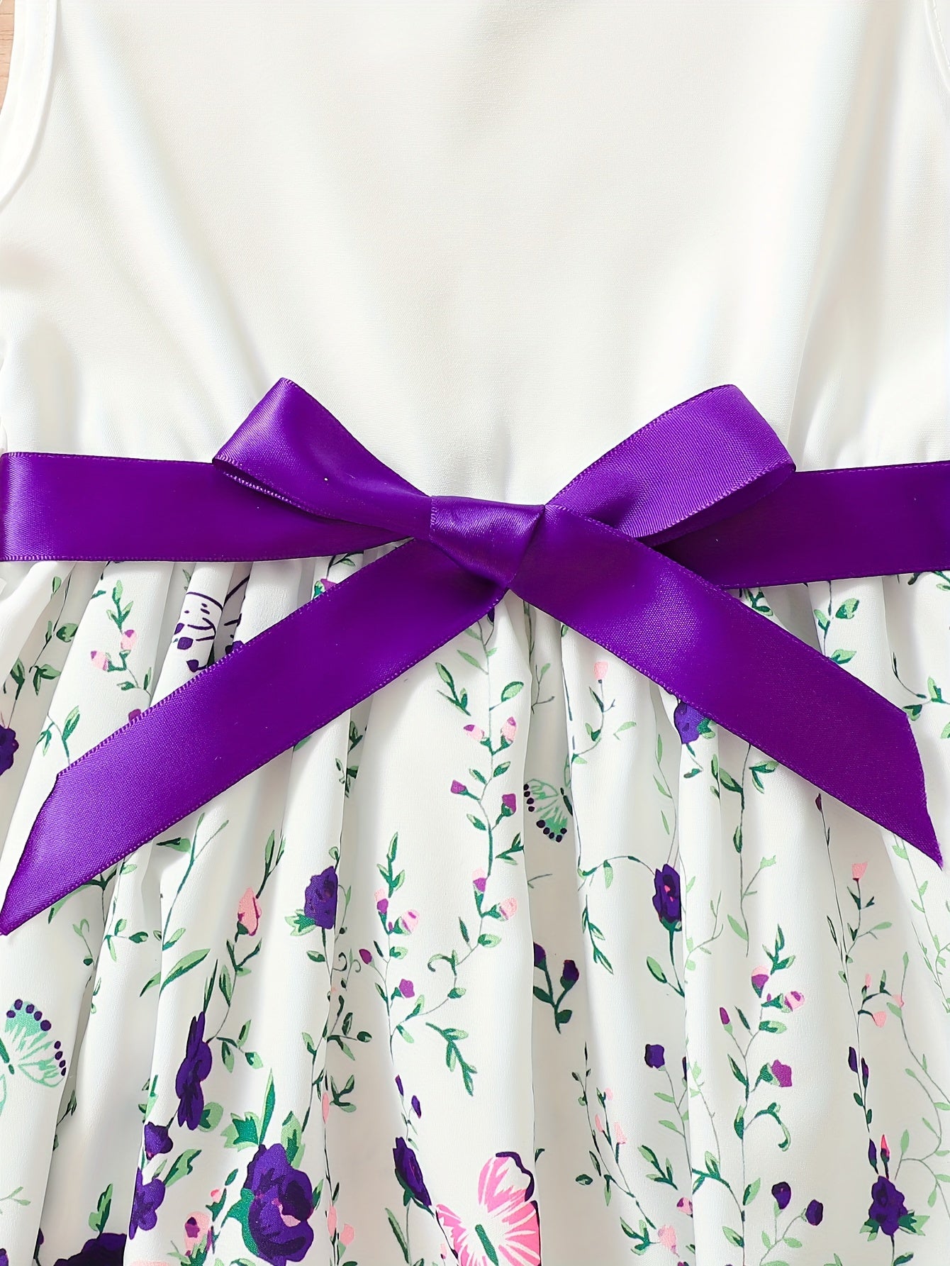 Girls Butterfly Casual Two-Piece Dress Set with Midi Length and Belt