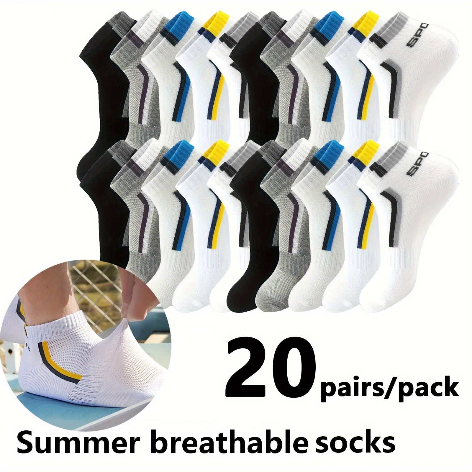 Men's Breathable Short Socks 10/20/30 Pairs Spring Summer Knit Polyester