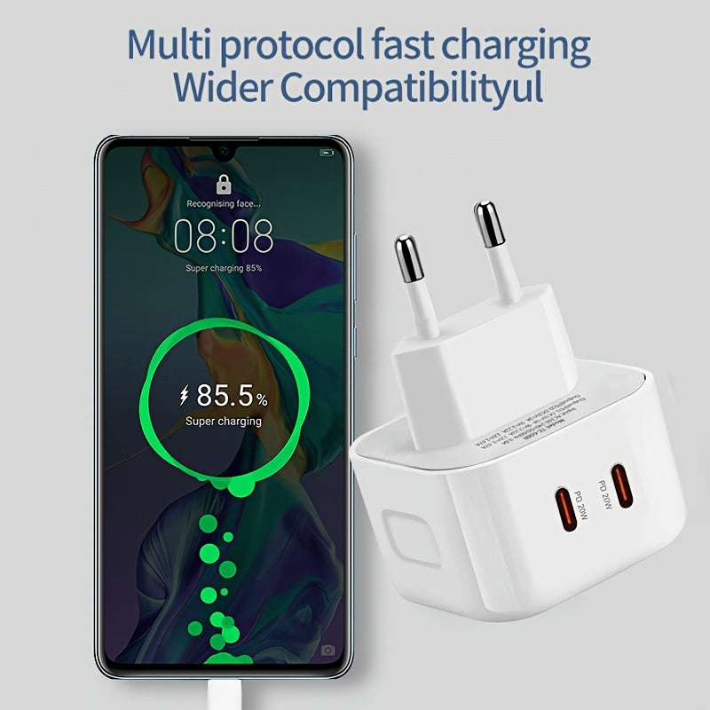 20W Dual Port USB C devor uchun zaryadlovchi va 2 ta Type-C kabeli, tez zaryadlash uchun iPhone, iPad, AirPods, Android uchun