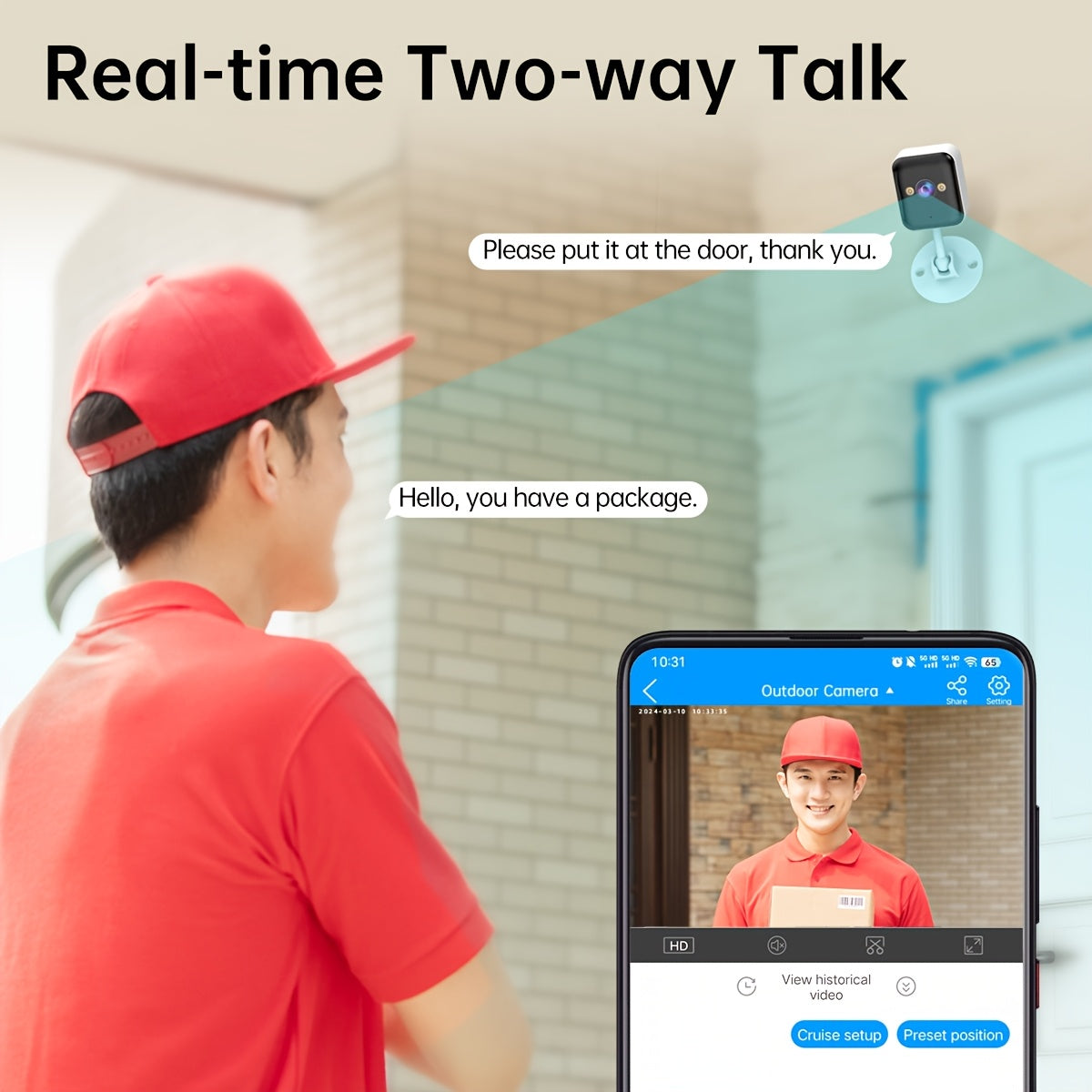 Ulanmagan xavfsizlik kamerası 1080P HD kechqurun ko‘rish ikki tomonlama audio harakatni aniqlash smartfon bilan mos keladi