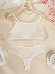 Women's Mesh Semi Sheer Lingerie Set Cami Bra Thong Sexy Underwear