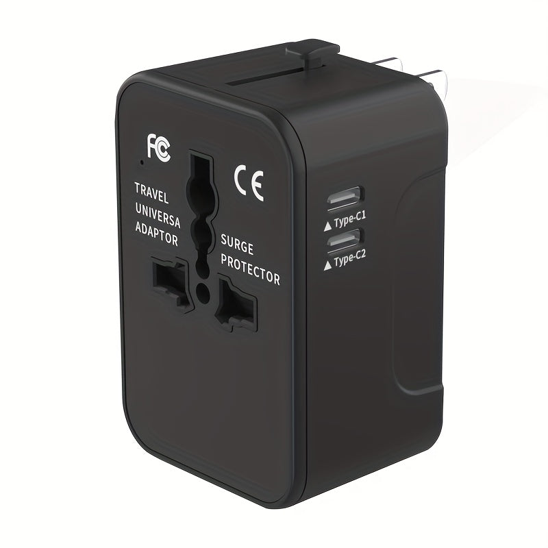 Yevropa sayohati uchun 1 USB va 2 Type-C portli universal sayohat adapteri, UK dan AQShga ulagich konvertori bilan birga.