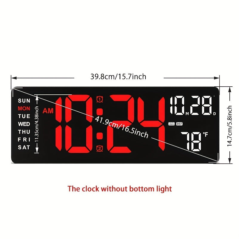 Large screen digital wall clock with indoor temperature date week display desk countdown timer 10-level brightness auto light LED dual alarm remote