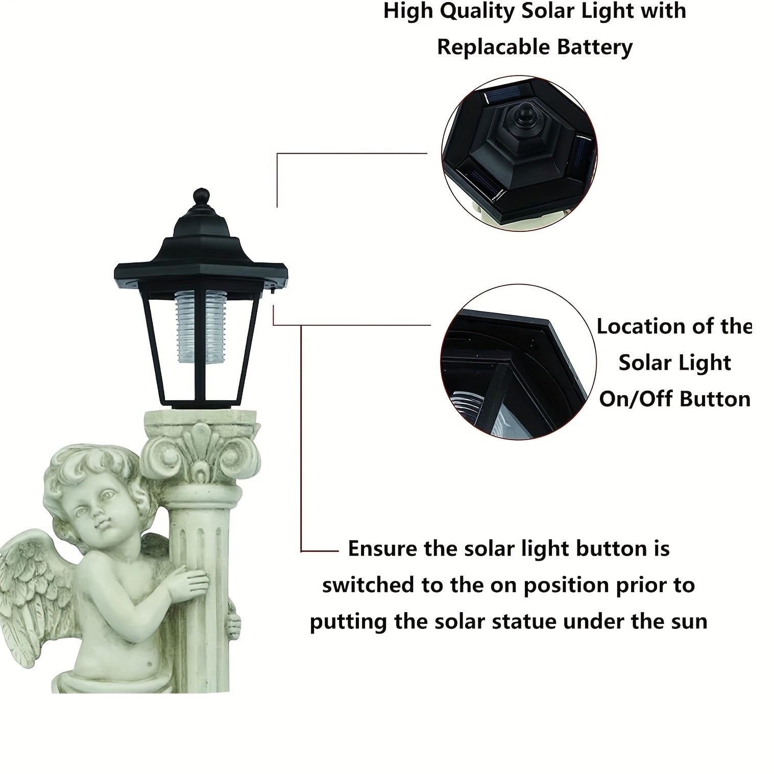 Outdoor Solar Angel Statue with Roman Column Design Garden Decor Street Lamp