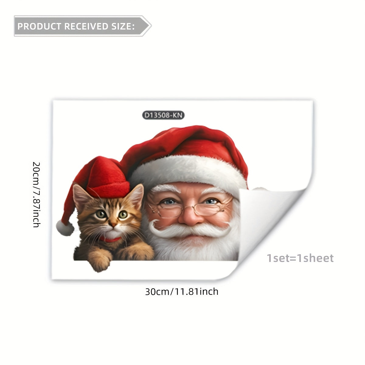 Santa Claus and Cat Christmas Glass Sticker Double-Sided Static Cling Holiday Decor