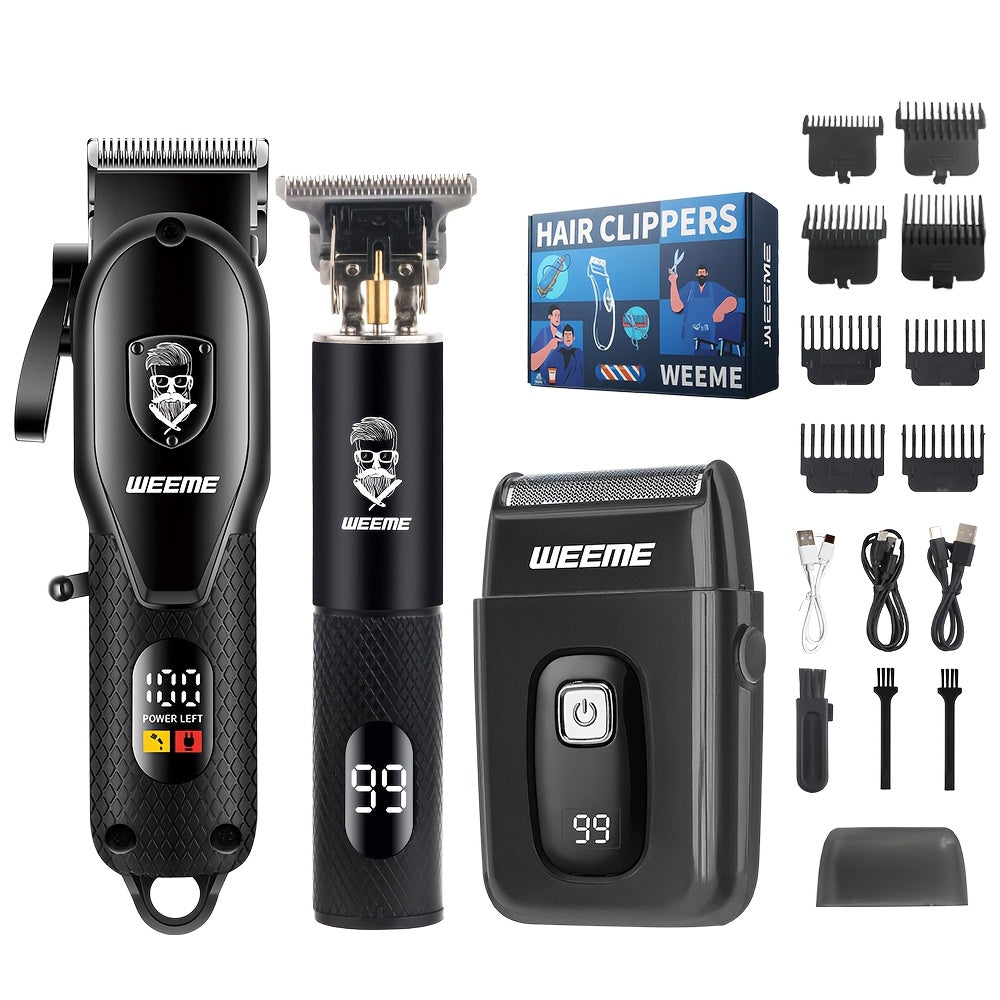 WEEME Professional Electric Hair Clipper USB zaryadlash, past shovqin, LCD raqamli ko'rsatkich, T-turi trimmer, qirrash, va 18650 seriyali 2900mAh qayta zaryadlanadigan litiy batareyasi bilan erkaklar uchun.