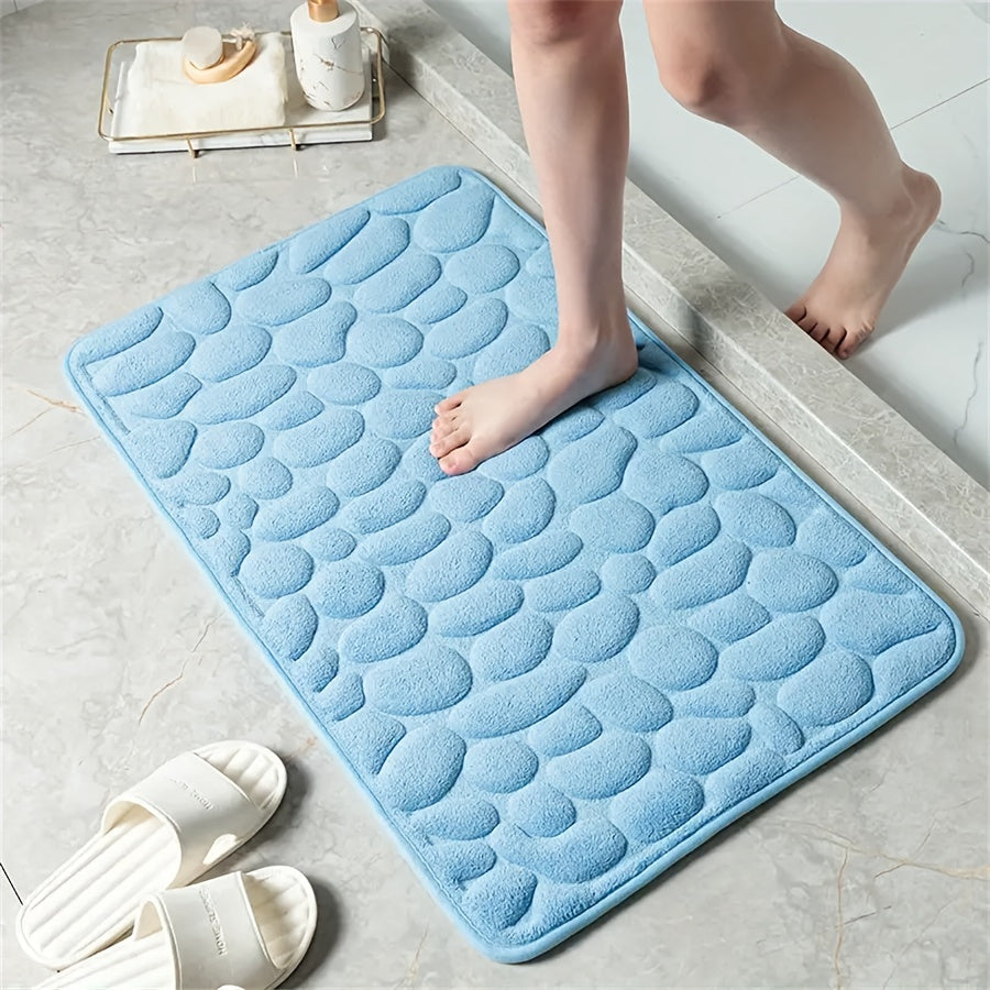 Bath Mat Non-Slip Embossed Pebble Pattern 59.94x39.88cm Absorbent Polyester