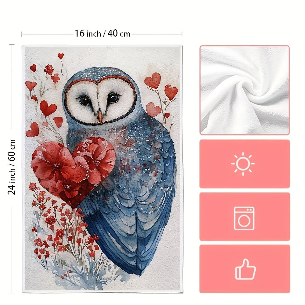 "Valentine's Owl Design" oshxona sochiqlari - 2 ta to'plam, juda yumshoq va yuqori singdiruvchi, mashinada yuvish mumkin bo'lgan idish qo'l sochiqlari, 40.64x60.96 sm - bayram bezaklari va oshxonada har kuni foydalanish uchun ideal.