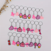 Set de llavero de PVC rosa con charms de dibujos animados, corazones, poodles, helados y piruletas para damas y niñas