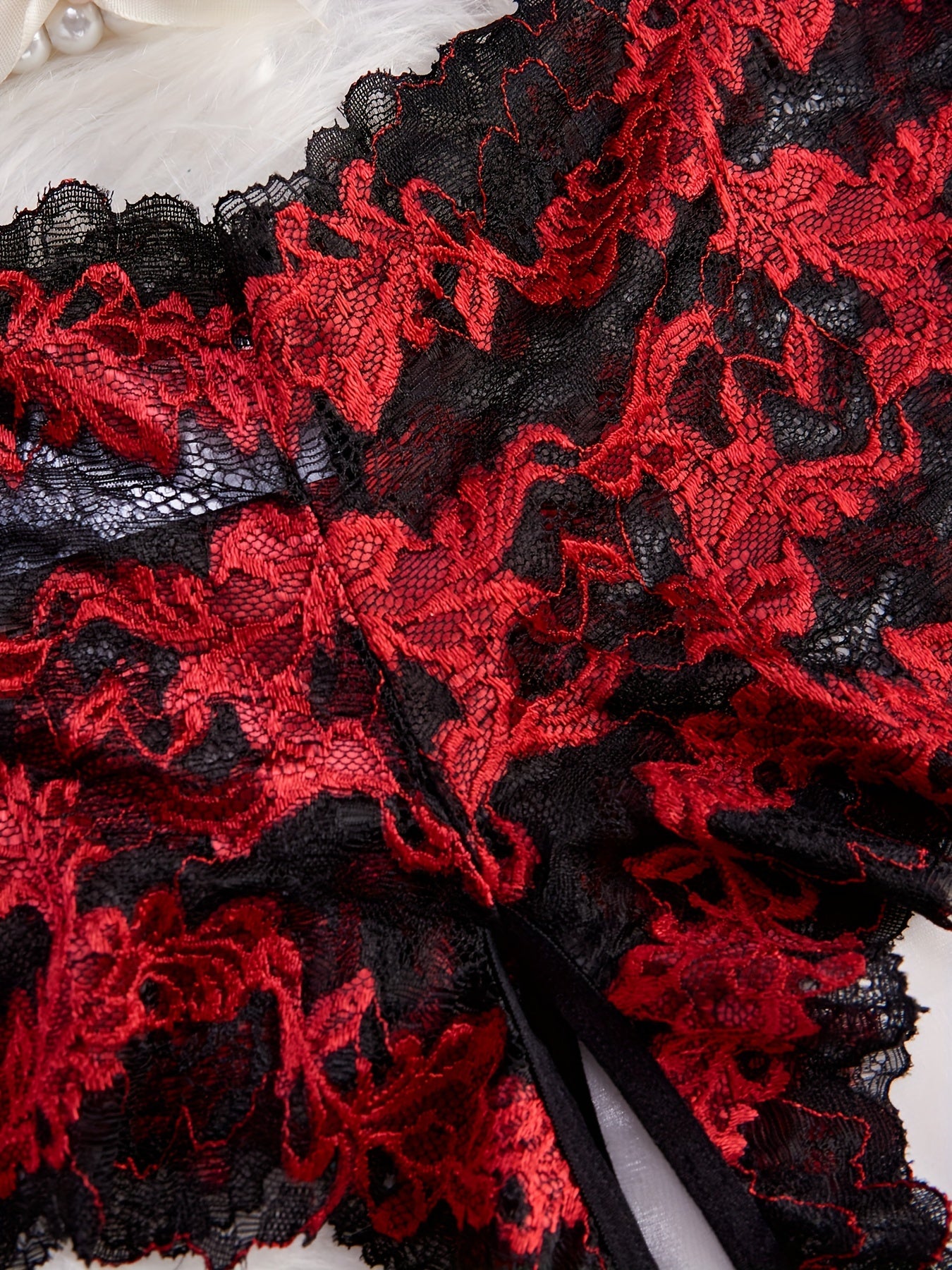 Panties de triángulo semi transparent con encaje para mujer talla grande rojo negro floral