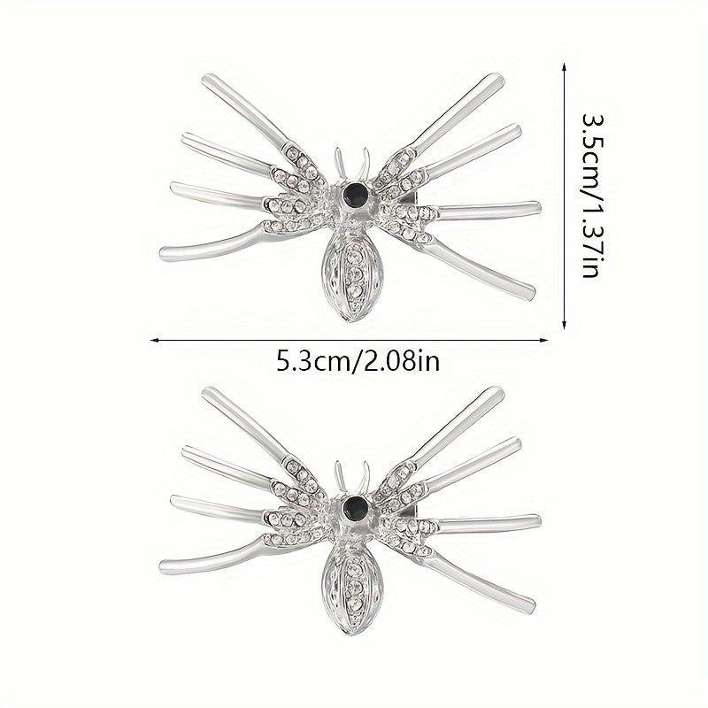 Halloween Spider Brooch Pins Set 2 Pieces Alloy Rhinestone Gothic Punk Accessories