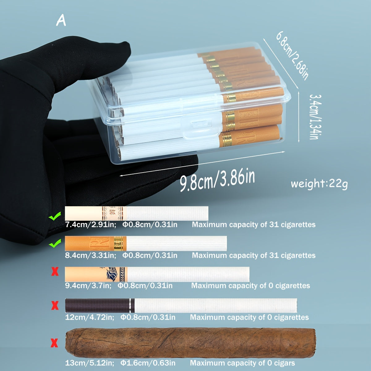 Clear Plastic Cigarette Storage Box 14-330 Capacity Moisture-Proof Organizer