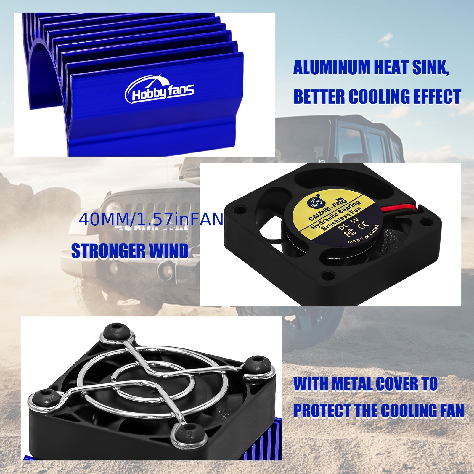 Ventilador de enfriamiento RC de 40mm con disipador para motores de coche RC Azul