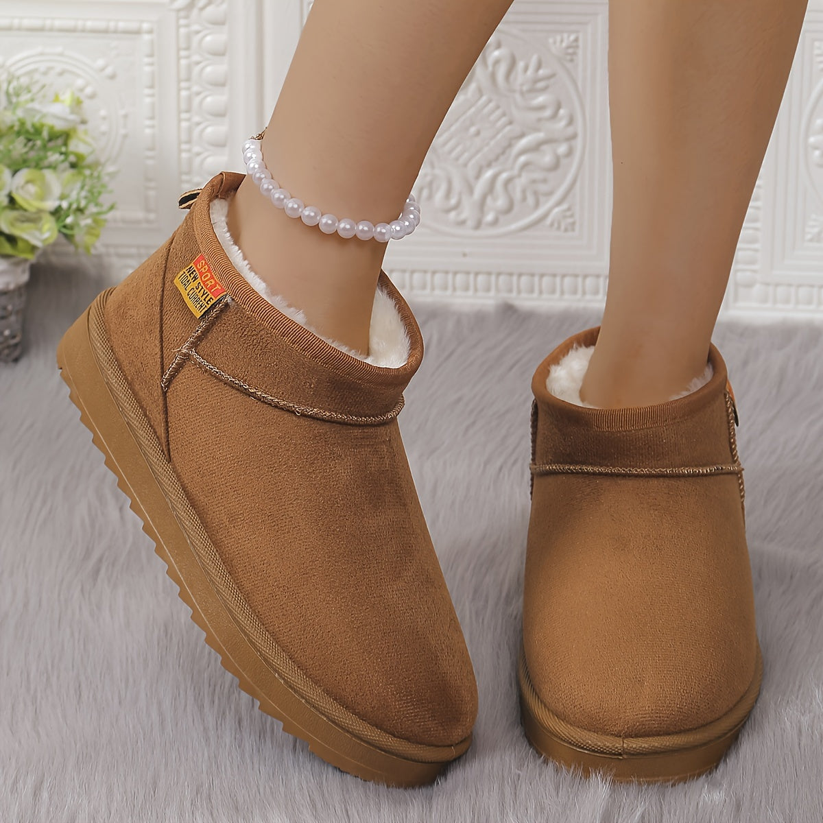 Women's Winter Snow Boots Short Heel Rubber Platform